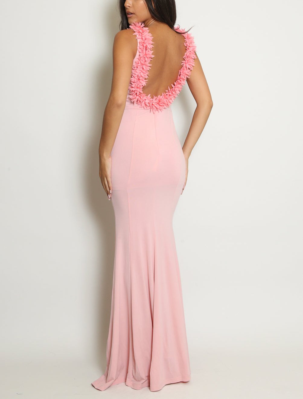 Petals Trim Leg Slit Maxi Dress