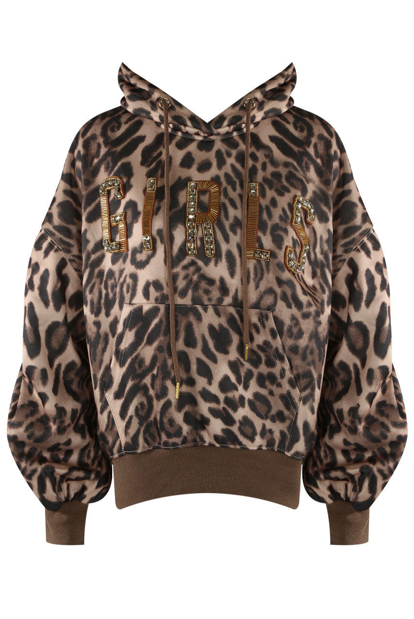 Girl Embellished Leopard Hoodie