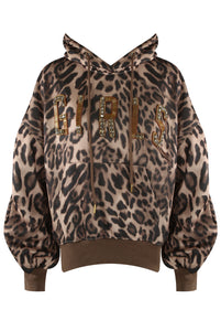 Girl Embellished Leopard Hoodie