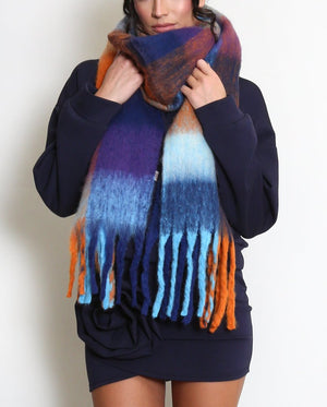 Check Print Fluffy Knit Scarf