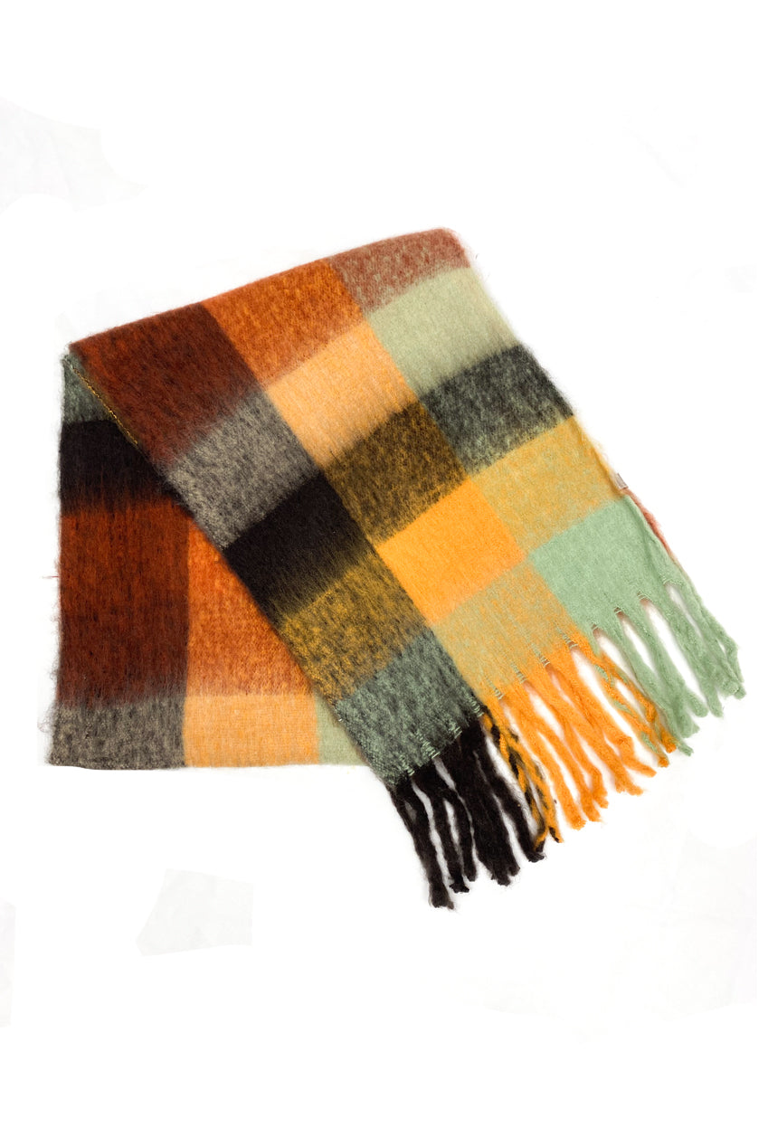 Check Print Fluffy Knit Scarf