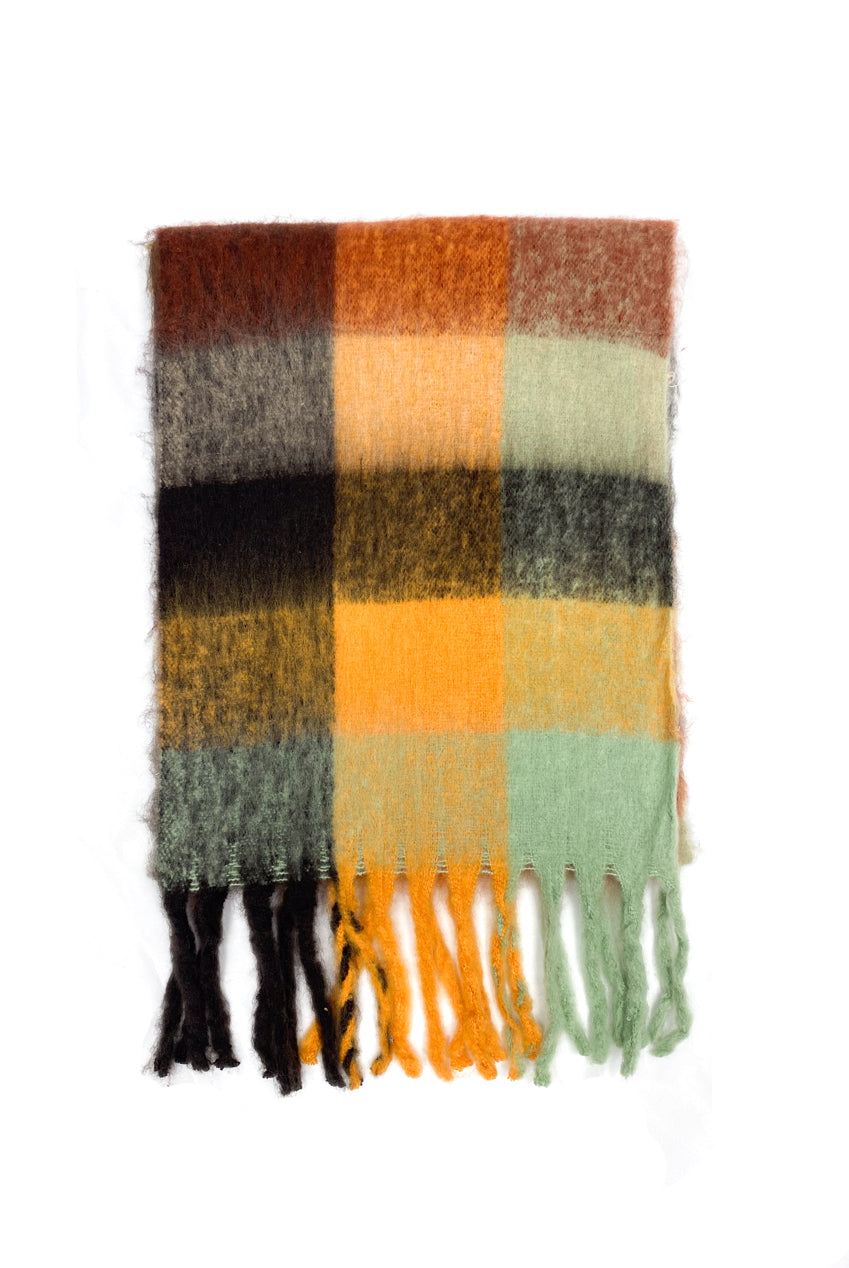 Check Print Fluffy Knit Scarf