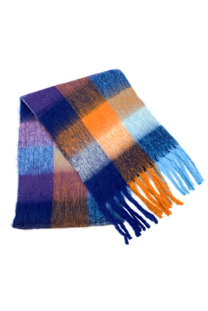 Check Print Fluffy Knit Scarf