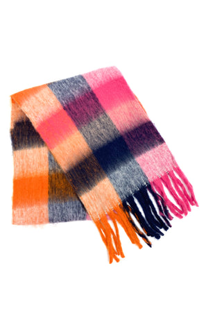 Check Print Fluffy Knit Scarf