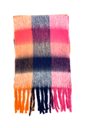 Check Print Fluffy Knit Scarf