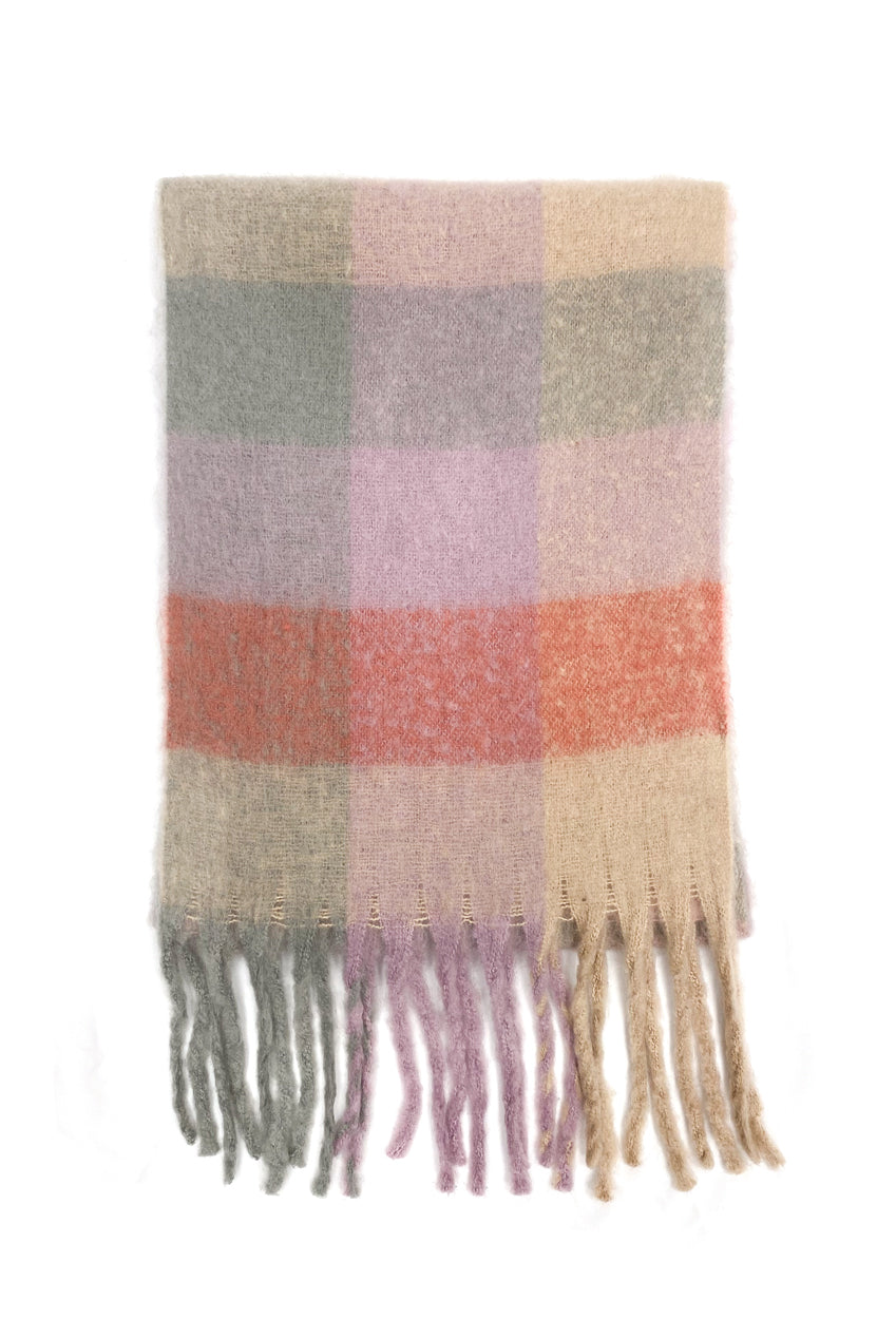 Check Print Fluffy Knit Scarf