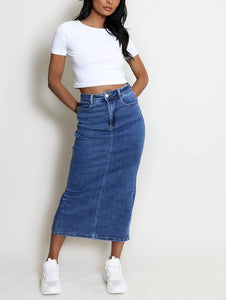 Blue Denim Midi Skirt