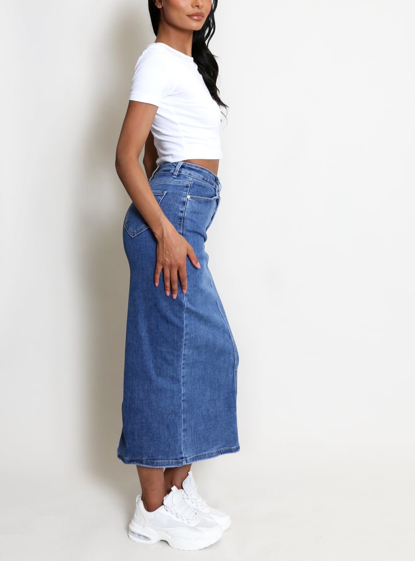 Blue Denim Midi Skirt