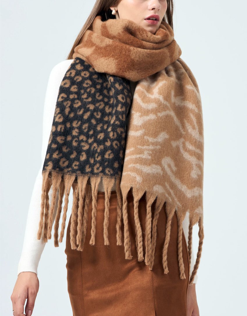 Dual Animal Print Wool Blend Scarf