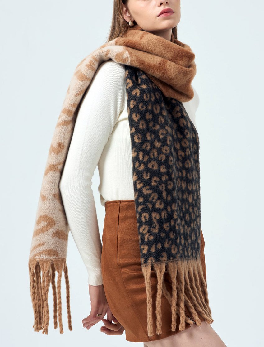 Dual Animal Print Wool Blend Scarf