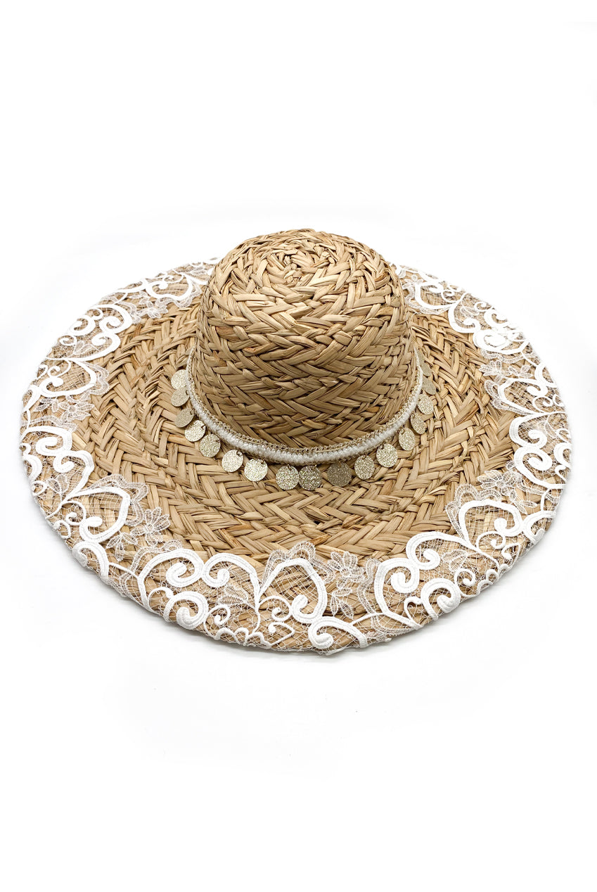Lace Detail Straw Summer Hat