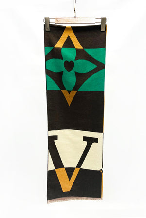 V Motif Wool Blend Scarf