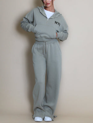 NYC Hooded Cropped Sweatshirt And Wide Leg Jogger Set