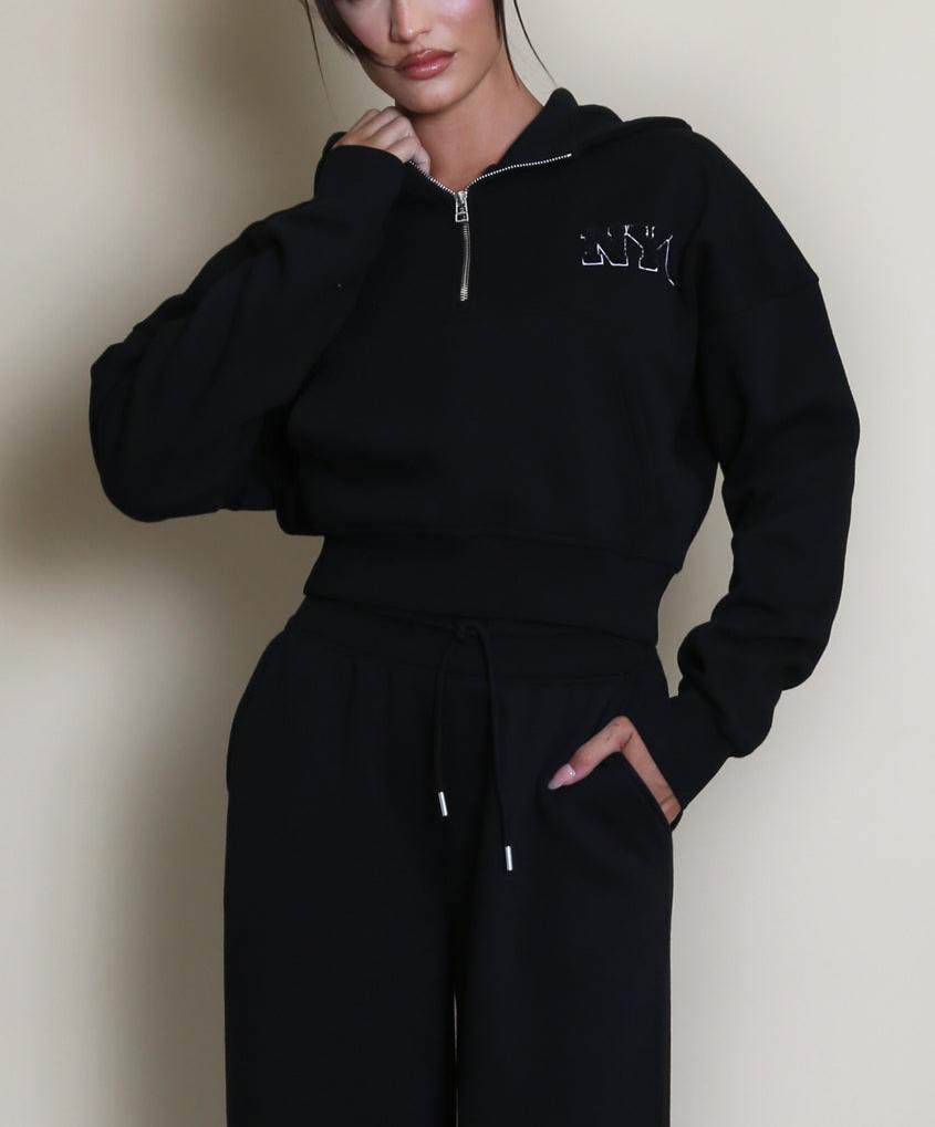 NYC Hooded Cropped Sweatshirt And Wide Leg Jogger Set