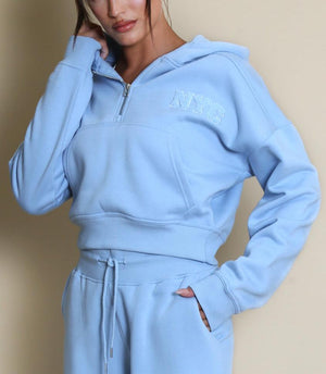 NYC Hooded Cropped Sweatshirt And Wide Leg Jogger Set