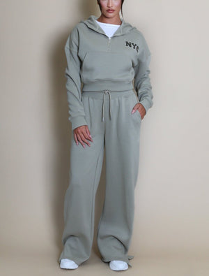 NYC Hooded Cropped Sweatshirt And Wide Leg Jogger Set