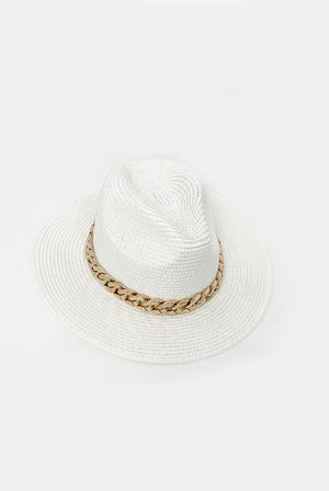 Woven Fedora Hat With Chain